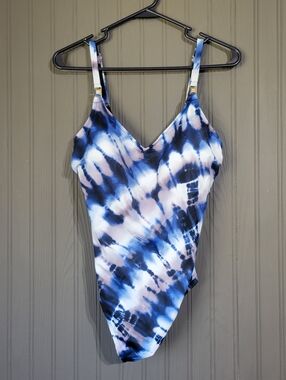 NWOT Aqua Green One-Piece Swimsuit Tie-Dye Removable Cups Blue Women's Large